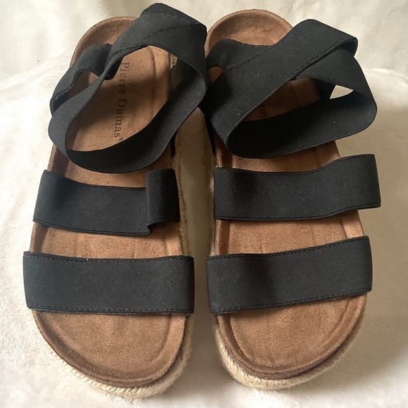 Black Pierre Dumas Jute Espadrille Platform Ankle Strap Sandals Size 6 - Picture 5 of 14
